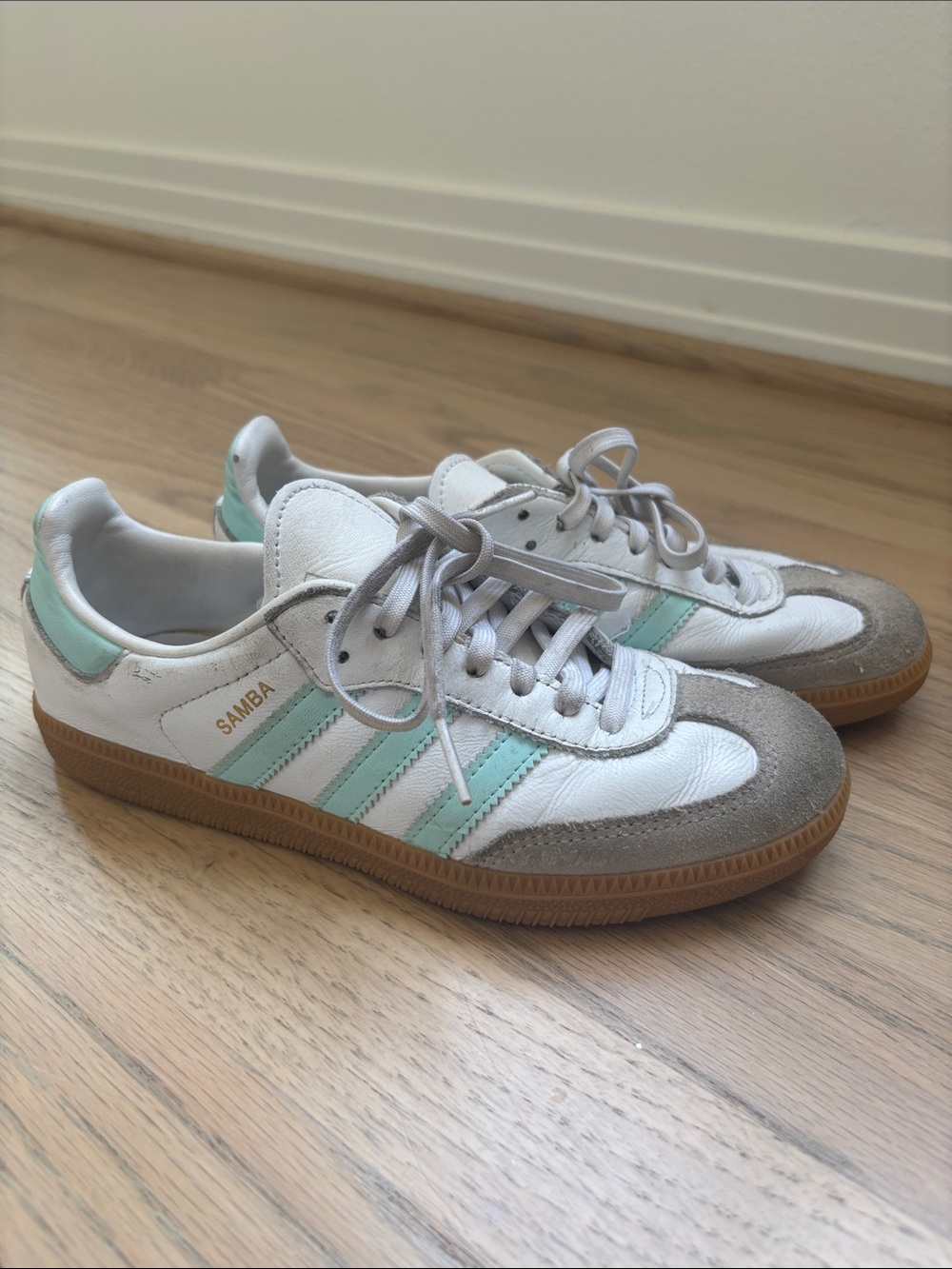 adidas Kids Samba Sneakers in White, Mint & Gum